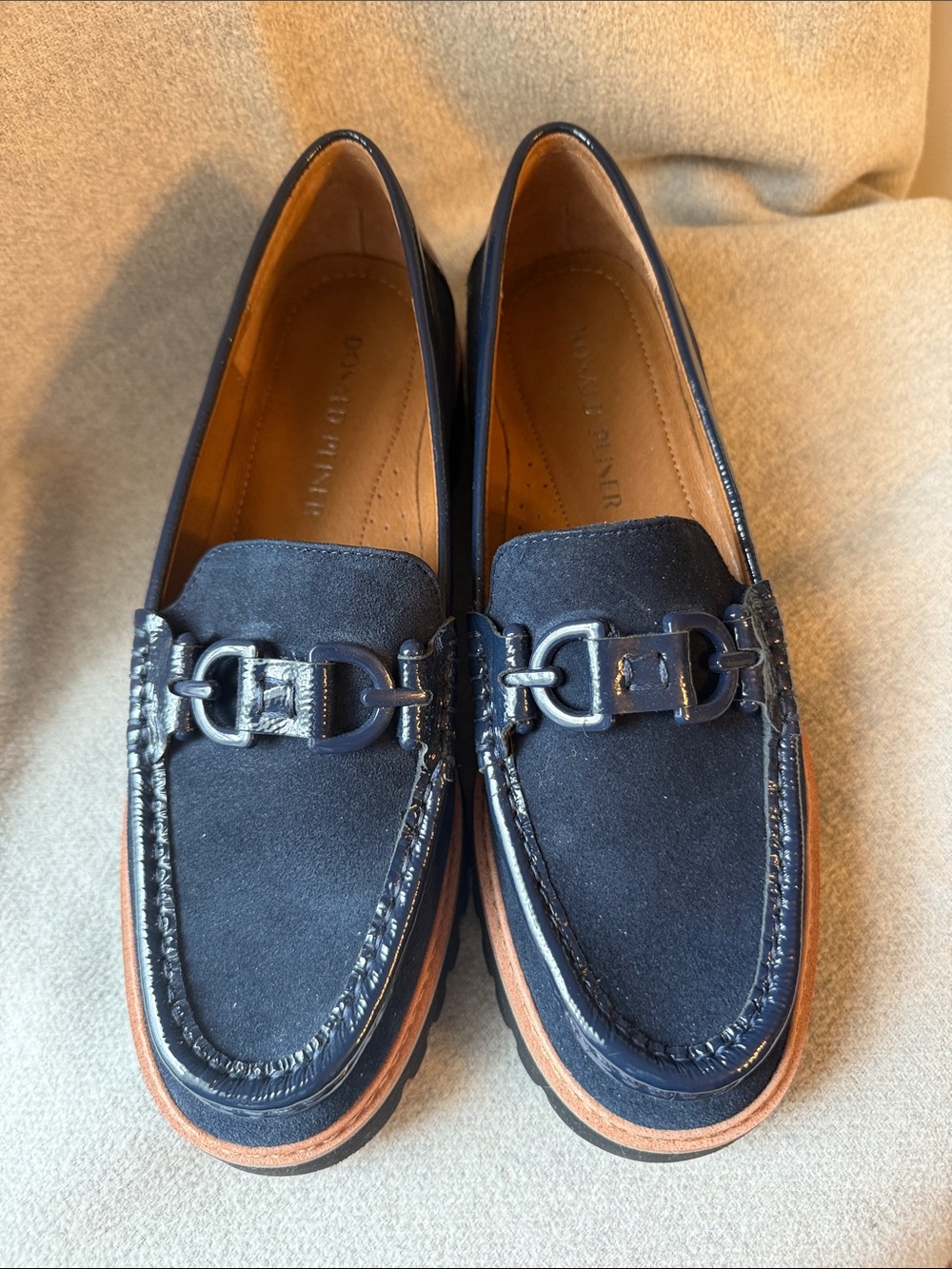 Donald J. Pliner Navy Suede Loafers with Metal Bit